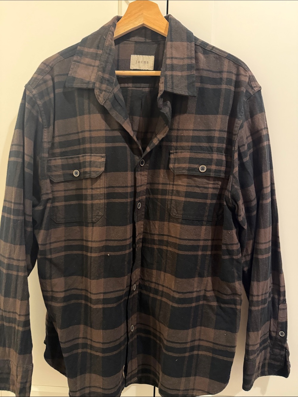Jachs Men's Black and Brown Plaid Button-Down Shirt